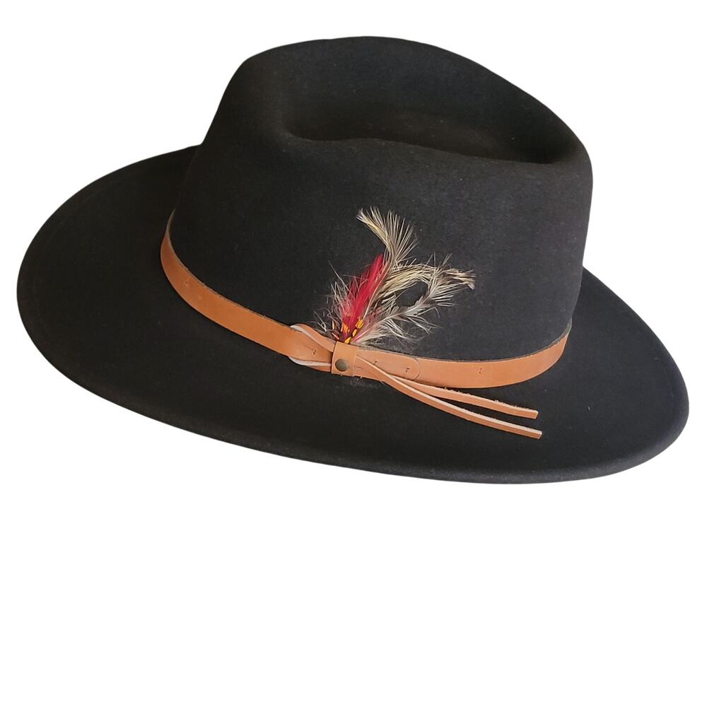 Vintage Dorfman Pacific Felt Hat with feather Fedora Indiana Jones Size small